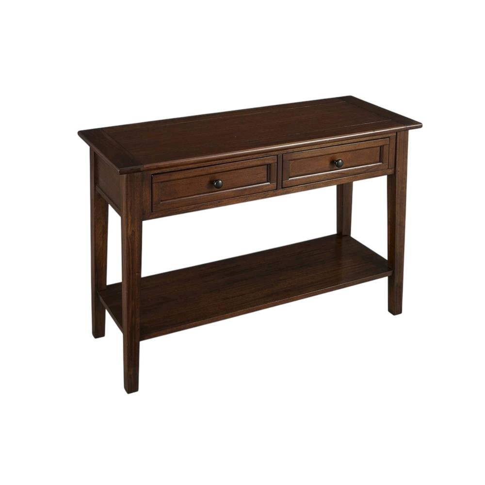 Cherry Brown Sofa Table with Shelf and Gunmetal Hardware in Solid Mahogany. Picture 1