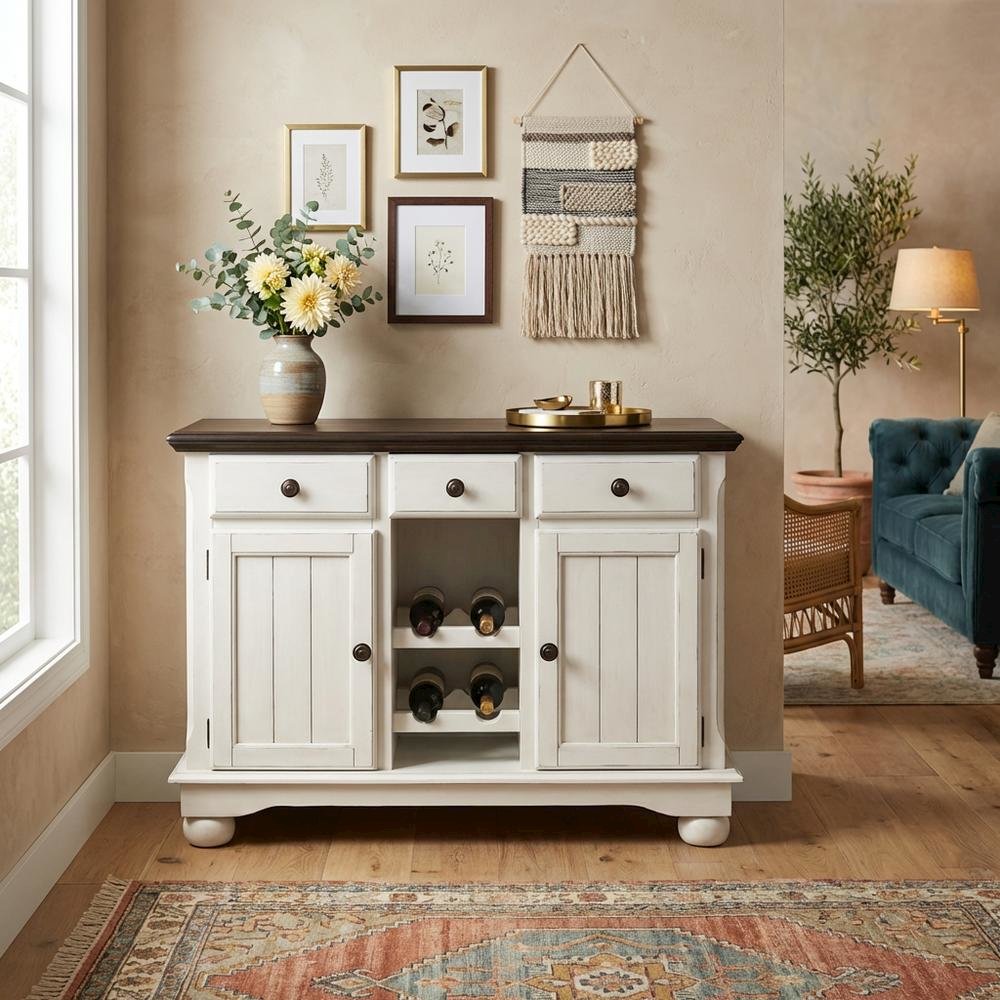 Cocoa Bean Finish Dining Server in Solid Rubberwood with Light Distressed Style. Picture 2