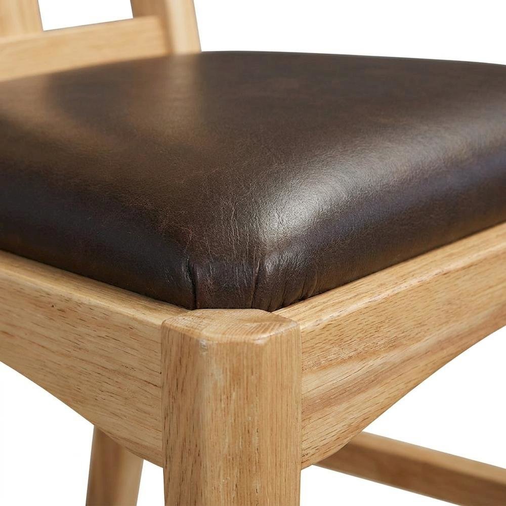 Natural Finish Leather Upholstered Side Chair Set of 2. Picture 6