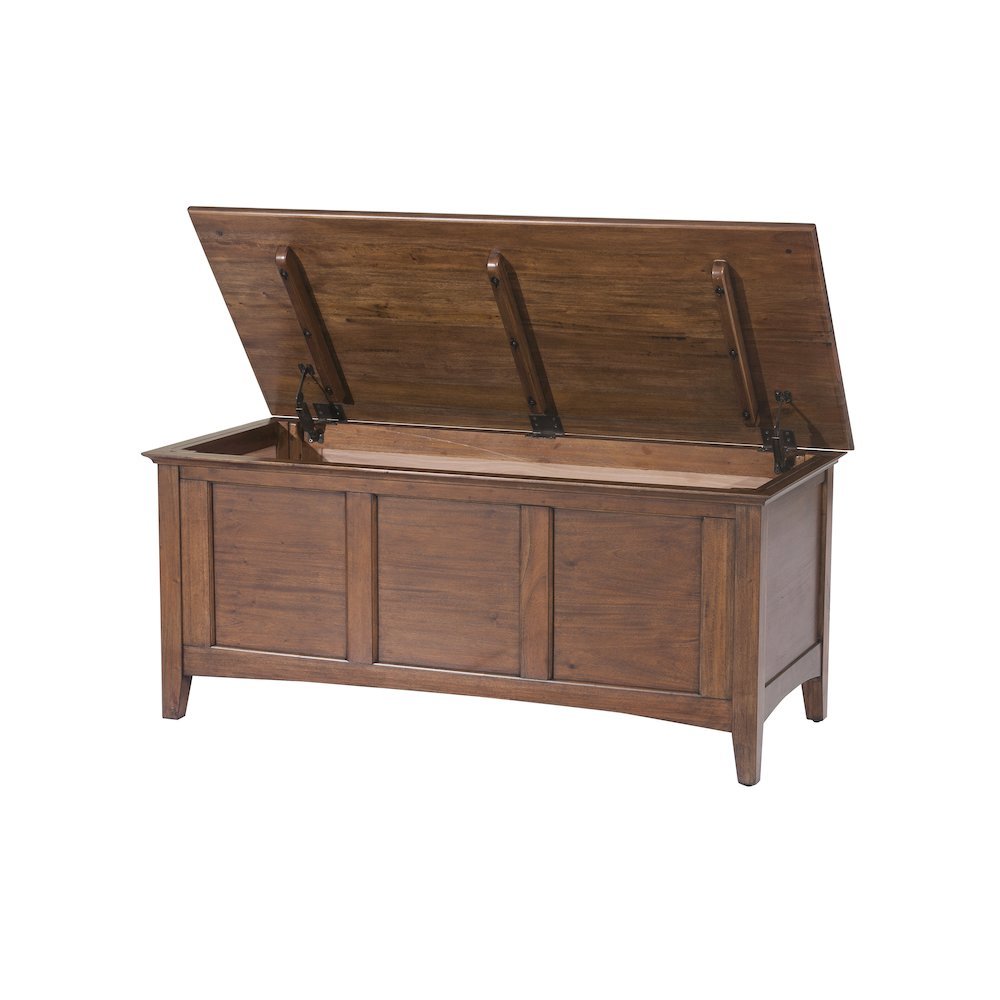 Cherry Brown Storage Bench with Trunk Lid, Wooden Chest for Bedroom Use. Picture 4