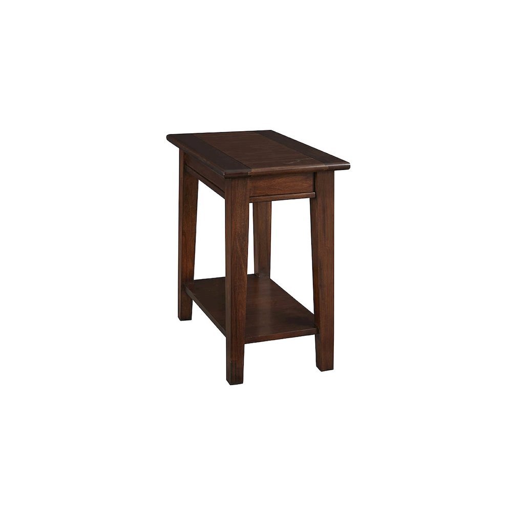 Brown Rectangular Chairside Table, 24 Inch Mahogany Side Table with Shelf. Picture 1