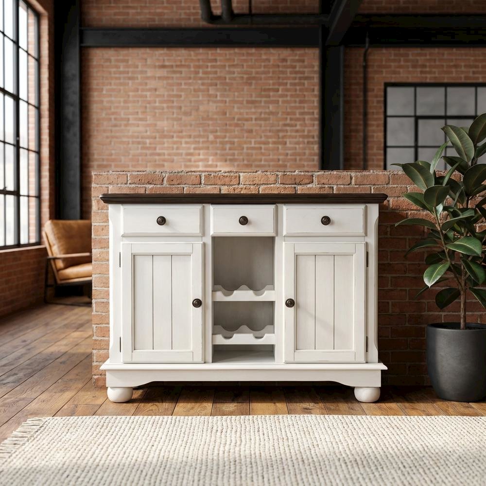 Cocoa Bean Finish Dining Server in Solid Rubberwood with Light Distressed Style. Picture 3