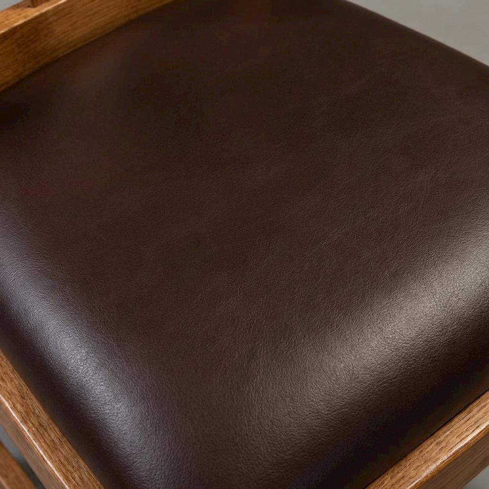 Set of 2 distressed amber wood side chairs with top grain leather seats. Picture 7