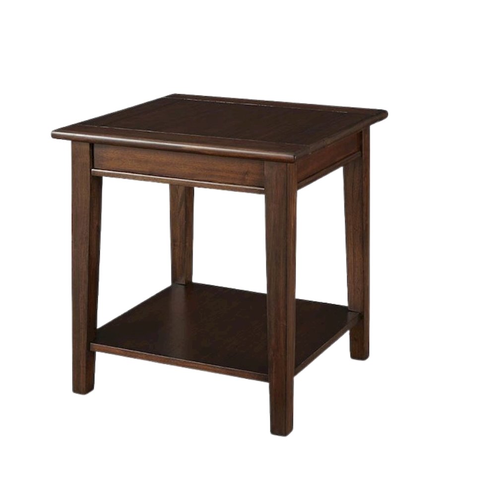 Brown Wooden End Table for Living Room, Small Square Table with Shelf. Picture 4