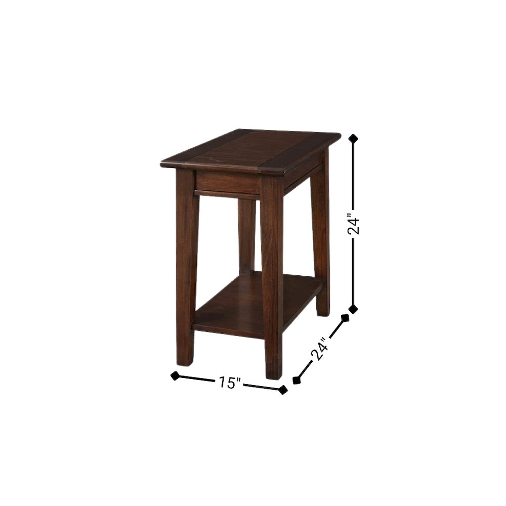 Brown Rectangular Chairside Table, 24 Inch Mahogany Side Table with Shelf. Picture 4