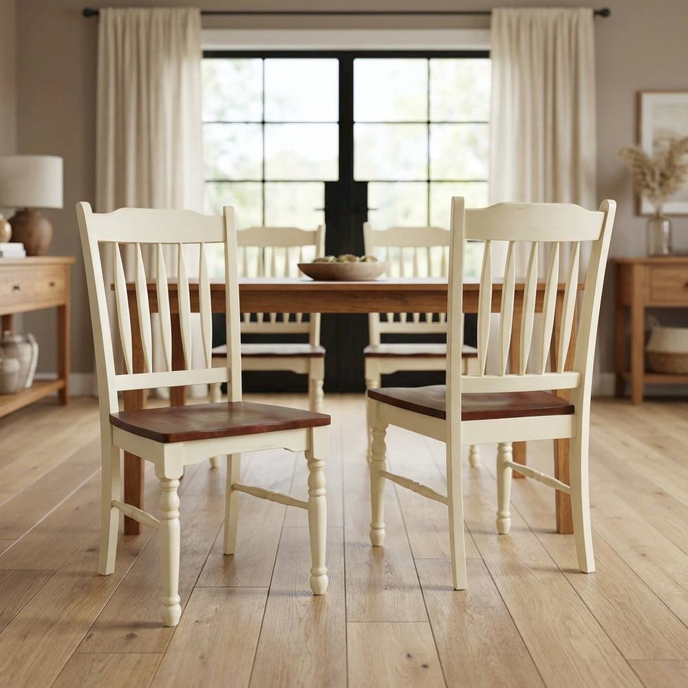 Merlot-Buttermilk Slatback Dining Chair Set with Solid Rubberwood Construction. Picture 2