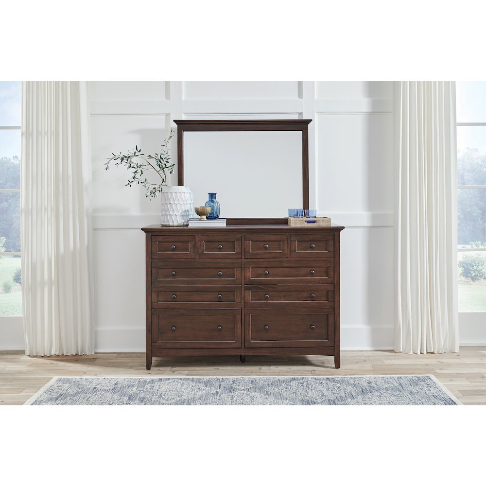 Westlake 10 Drawer Master Dresser & Mirror, Cherry Brown Finish. Picture 7