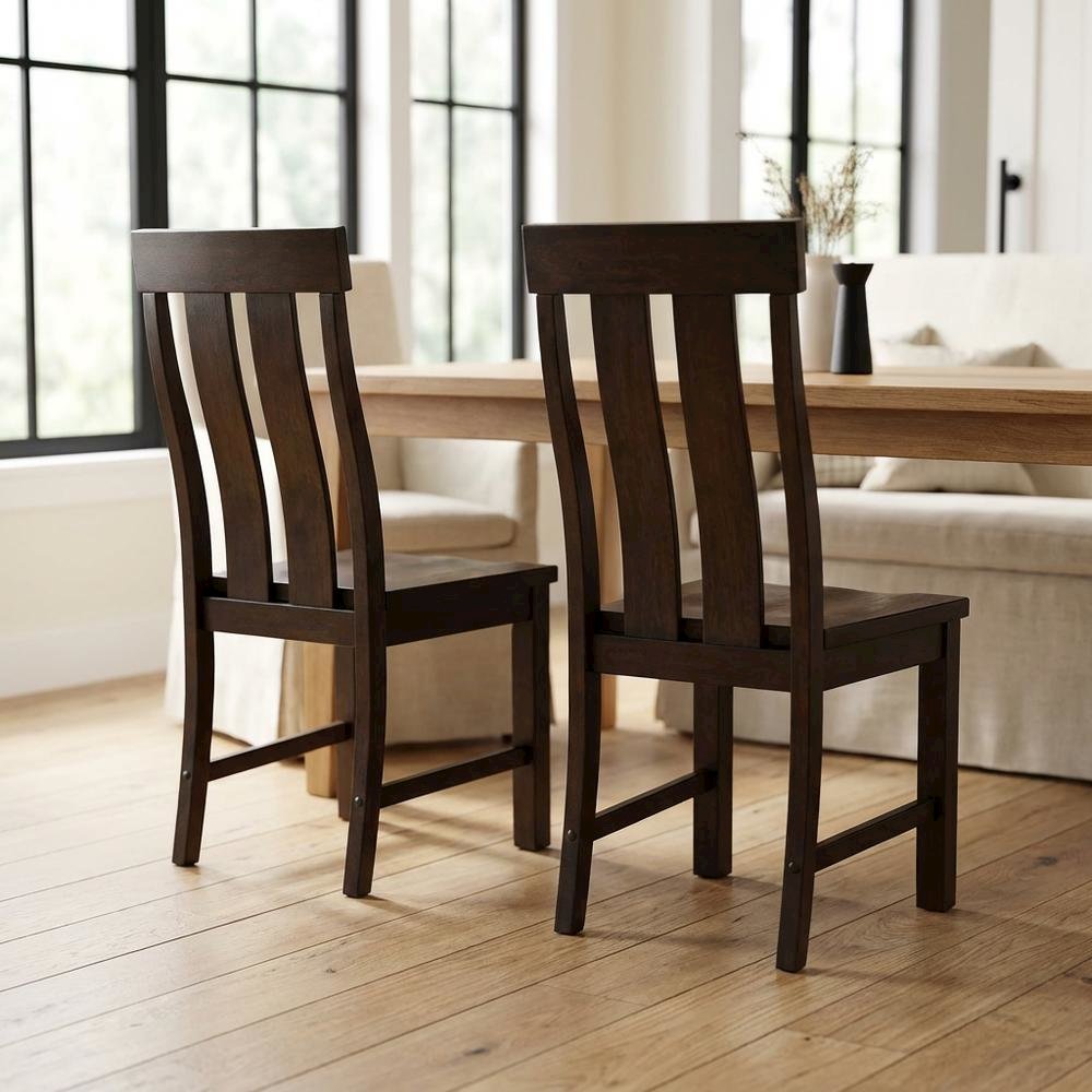 Slatback dining chairs with solid rubberwood construction, set of 2. Picture 2