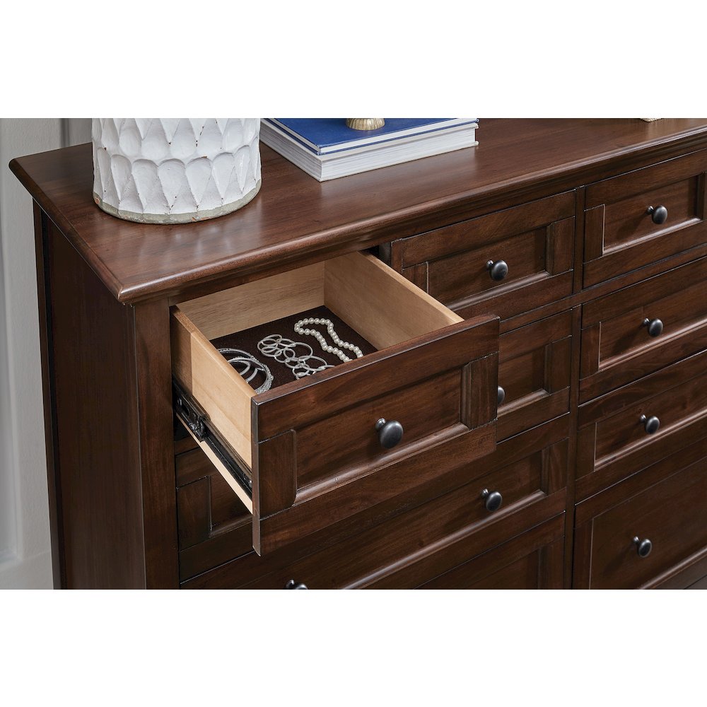 Westlake 10 Drawer Master Dresser & Mirror, Cherry Brown Finish. Picture 6