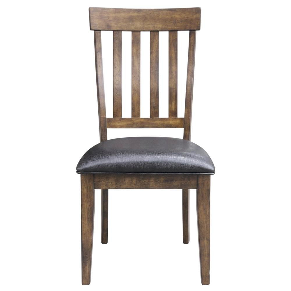 Rustic Whiskey Slatback Dining Chairs with Faux Leather Upholstery. Picture 5