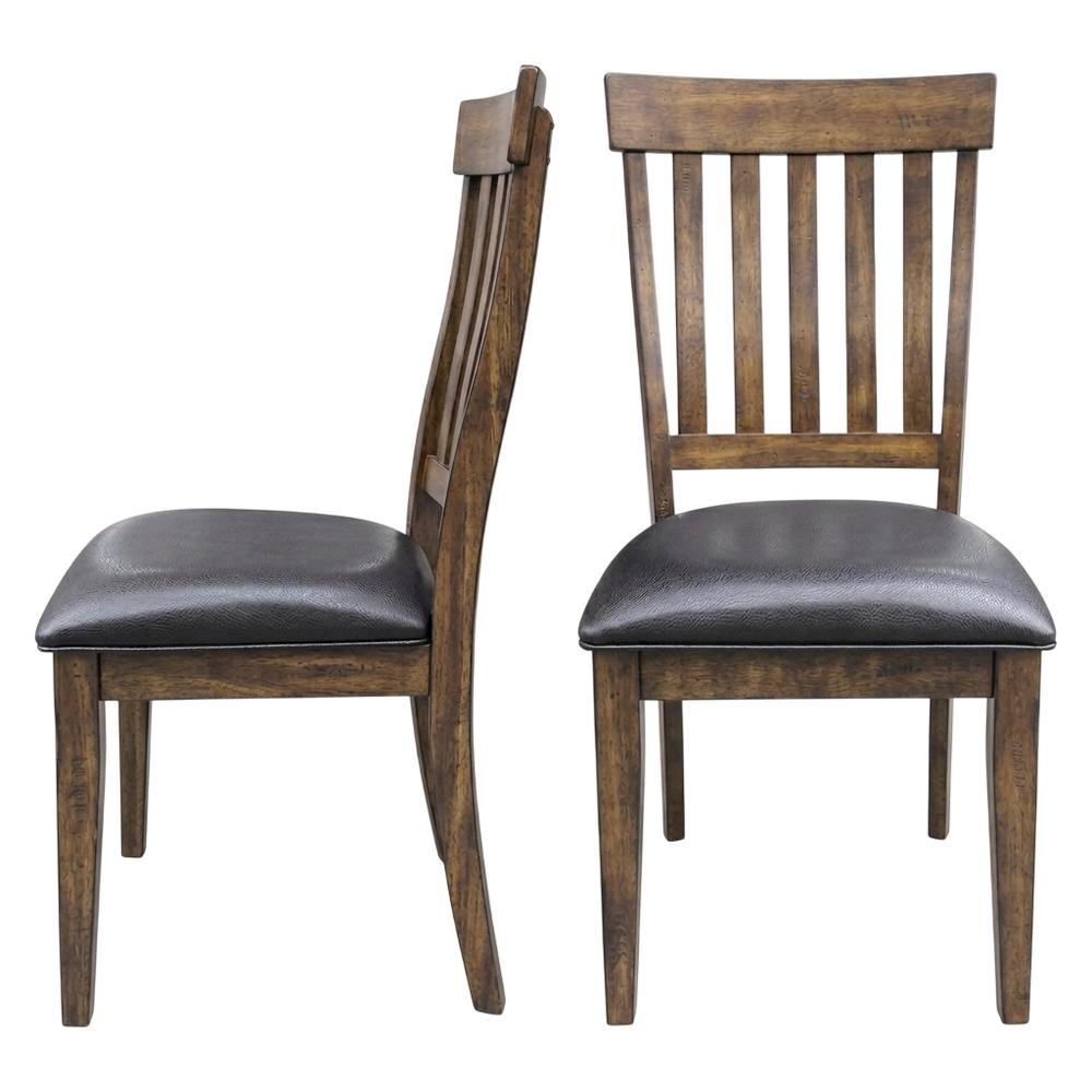 Rustic Whiskey Slatback Dining Chairs with Faux Leather Upholstery. Picture 1