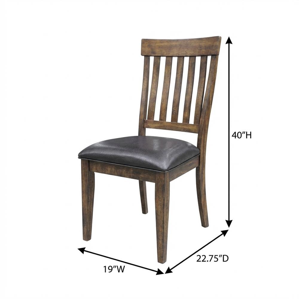 Rustic Whiskey Slatback Dining Chairs with Faux Leather Upholstery. Picture 8
