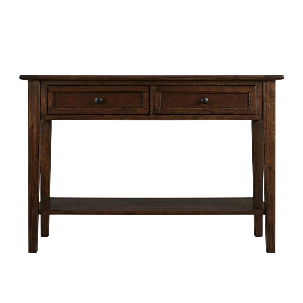 Cherry Brown Sofa Table with Shelf and Gunmetal Hardware in Solid Mahogany. Picture 4