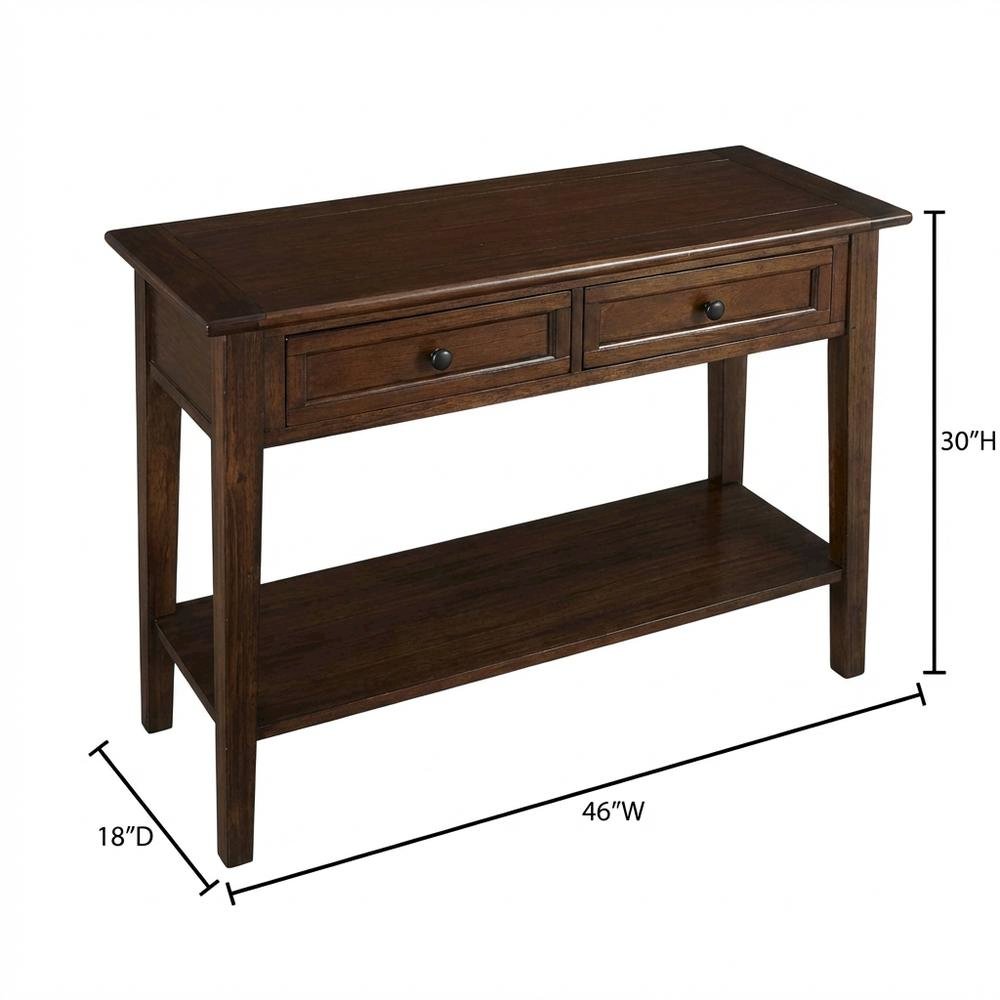 Cherry Brown Sofa Table with Shelf and Gunmetal Hardware in Solid Mahogany. Picture 7