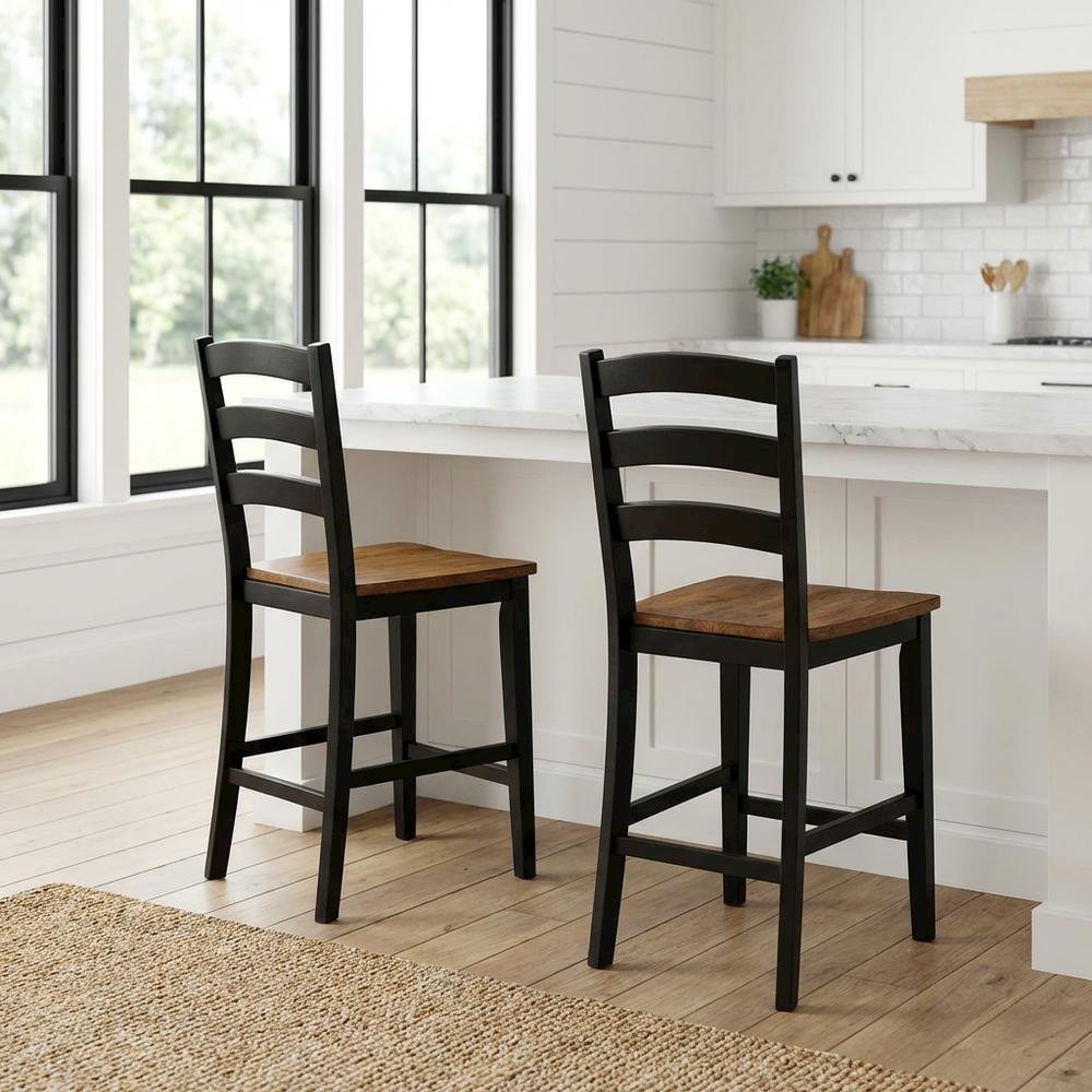 Two-Tone Counter Height Chairs Set of 2 with Solid Rubberwood Frame. Picture 2
