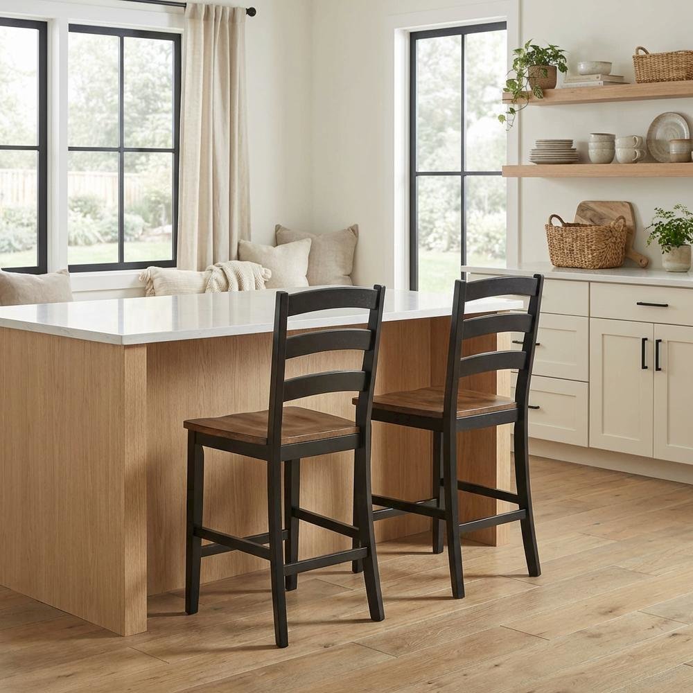 Two-Tone Counter Height Chairs Set of 2 with Solid Rubberwood Frame. Picture 3