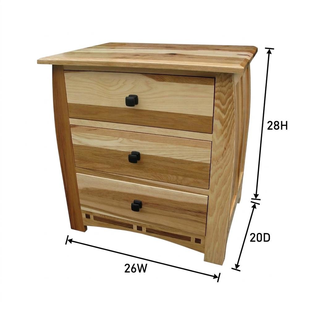 Natural Hickory Nightstand with Bronze Hardware and 3 Drawers. Picture 7