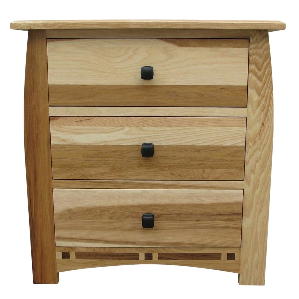 Natural Hickory Nightstand with Bronze Hardware and 3 Drawers. Picture 5