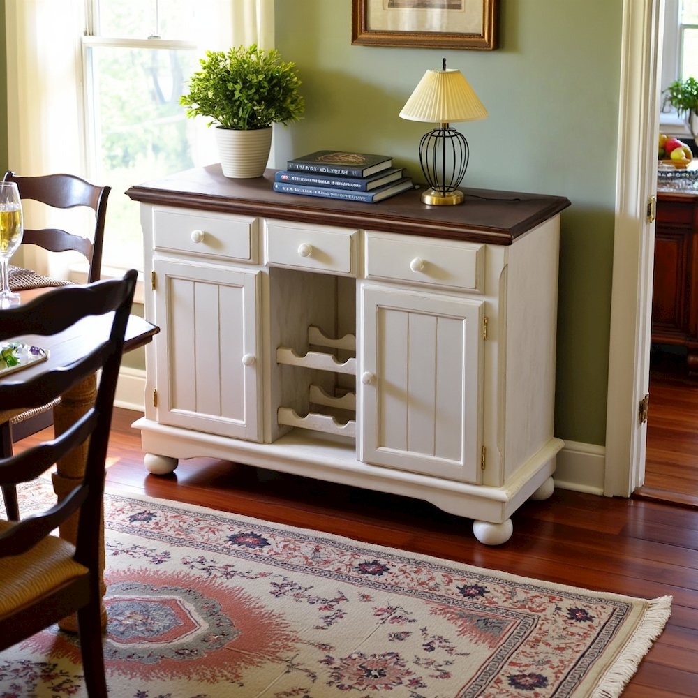 Buttermilk Farmhouse Coffee Bar, Wine Cabinet with Storage and Drawers. Picture 2