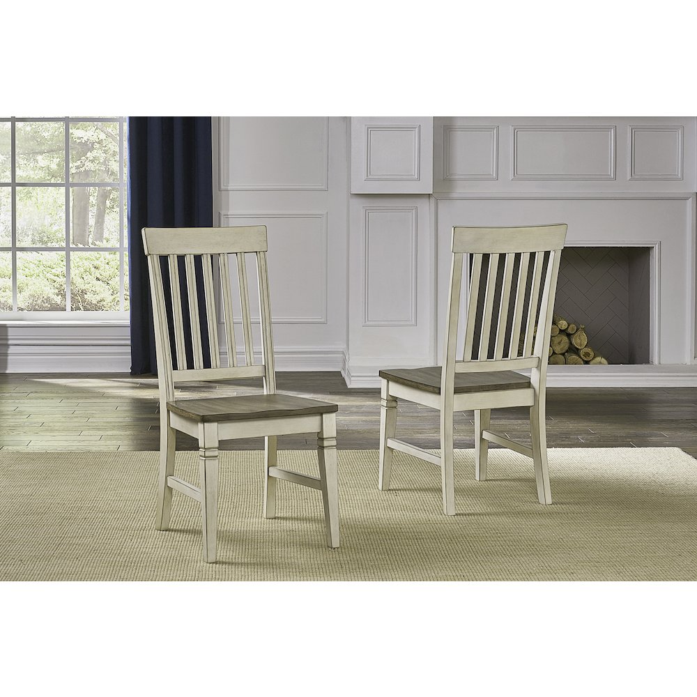 Beacon Slatback Side Chair with Wood Seating, Smokey White & Peppercorn. Picture 2