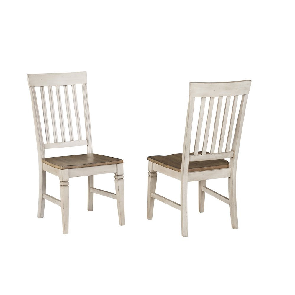 Beacon Slatback Side Chair with Wood Seating, Smokey White & Peppercorn. Picture 1