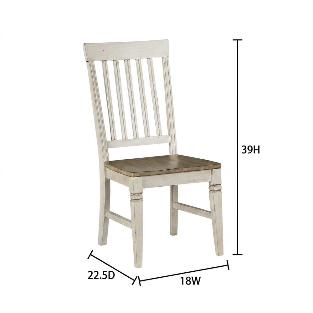 Smokey White & Peppercorn Side Chair with Slatback Design and Wooden Seat. Picture 8