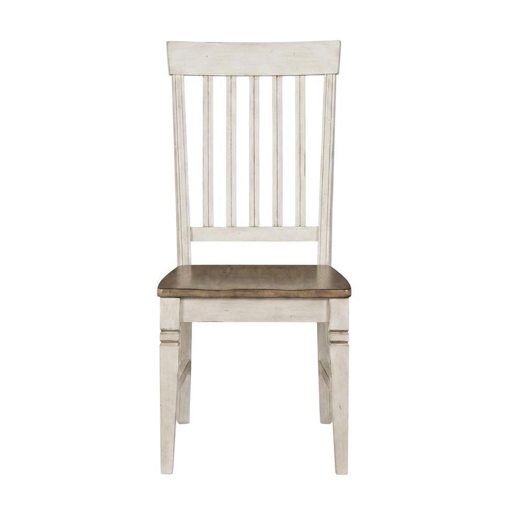 Smokey White & Peppercorn Side Chair with Slatback Design and Wooden Seat. Picture 5