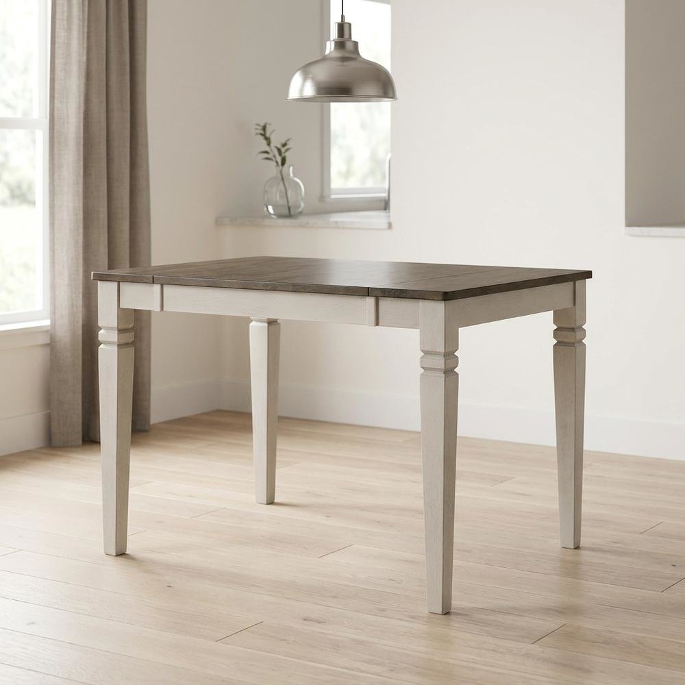Adjustable Dining Table with Butterfly Leaf in Smokey White & Peppercorn. Picture 2