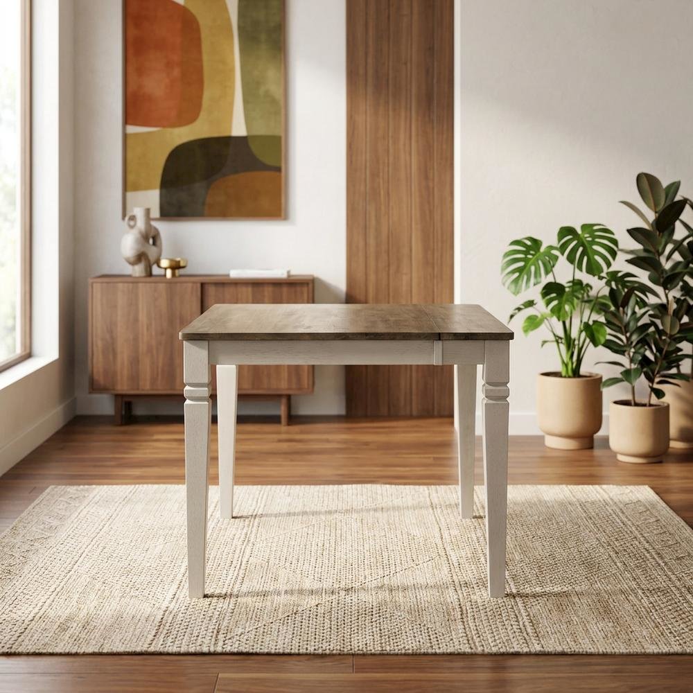 Adjustable Dining Table with Butterfly Leaf in Smokey White & Peppercorn. Picture 3