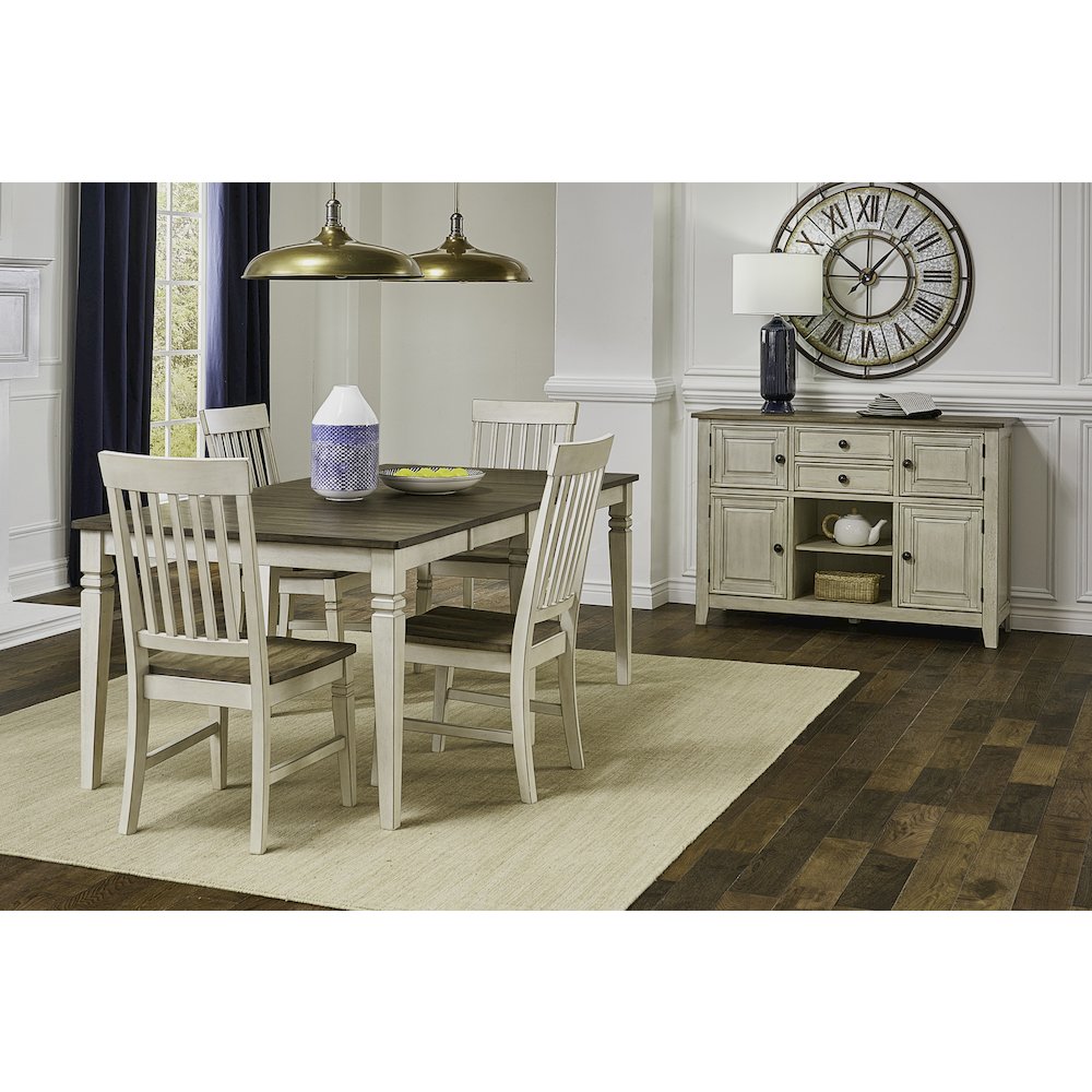 78" - 114" Leg Table with (2) 18" Butterfly Leaves, Smokey White & Peppercorn. Picture 10