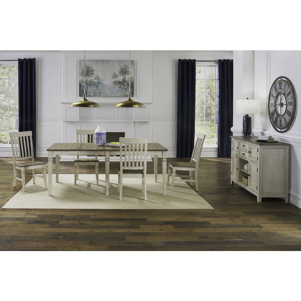 78" - 114" Leg Table with (2) 18" Butterfly Leaves, Smokey White & Peppercorn. Picture 11