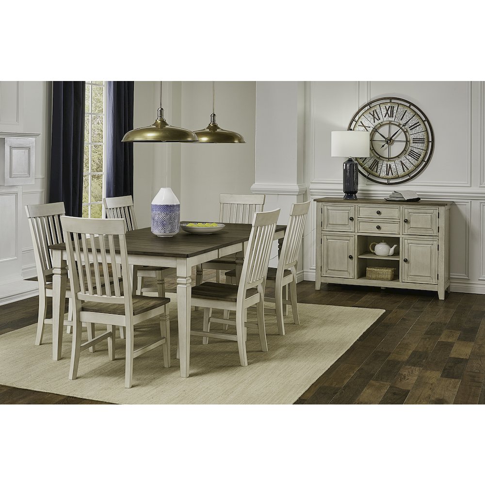 78" - 114" Leg Table with (2) 18" Butterfly Leaves, Smokey White & Peppercorn. Picture 12