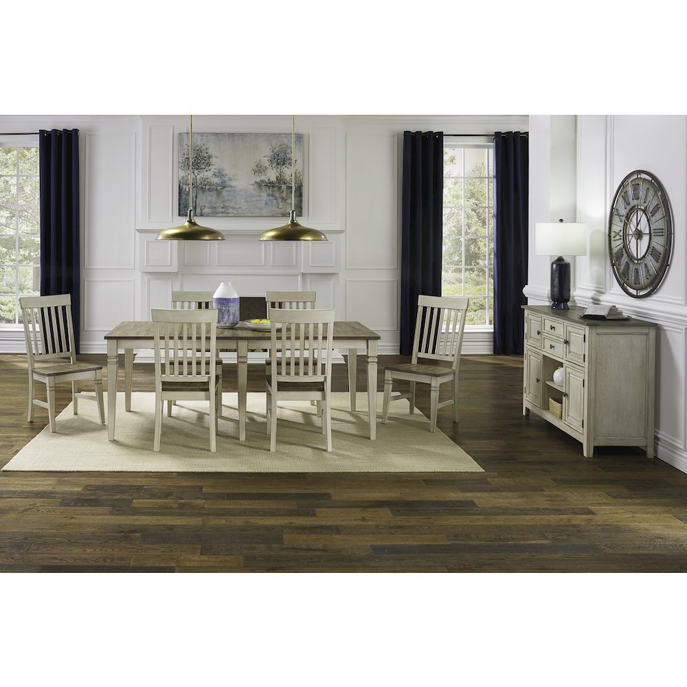 78" - 114" Leg Table with (2) 18" Butterfly Leaves, Smokey White & Peppercorn. Picture 13