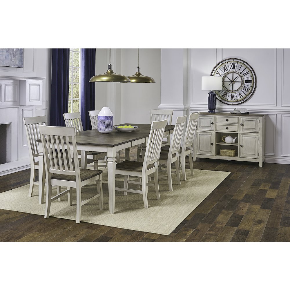 78" - 114" Leg Table with (2) 18" Butterfly Leaves, Smokey White & Peppercorn. Picture 14