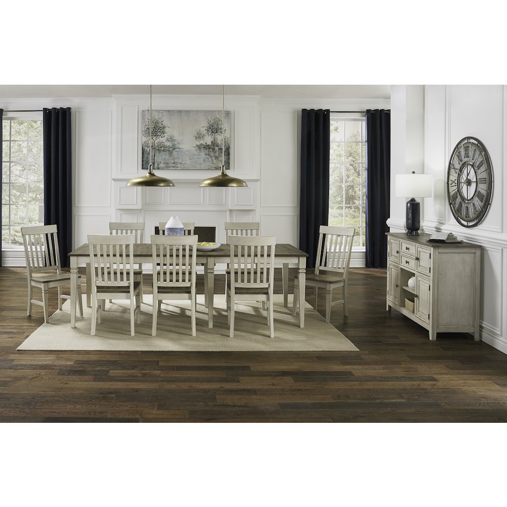 78" - 114" Leg Table with (2) 18" Butterfly Leaves, Smokey White & Peppercorn. Picture 15