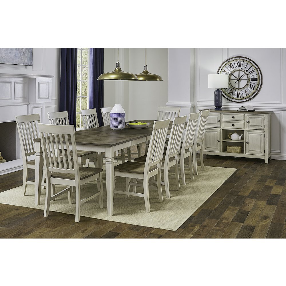 78" - 114" Leg Table with (2) 18" Butterfly Leaves, Smokey White & Peppercorn. Picture 16