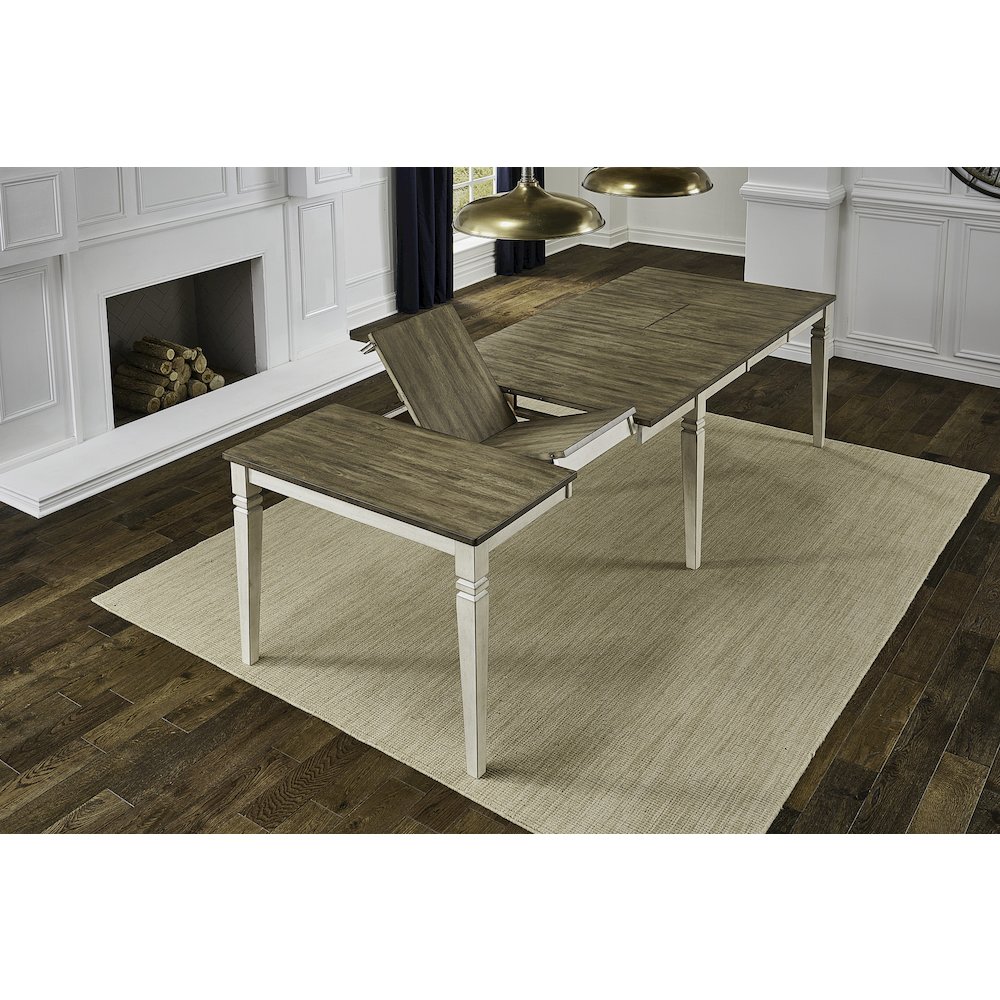78" - 114" Leg Table with (2) 18" Butterfly Leaves, Smokey White & Peppercorn. Picture 4