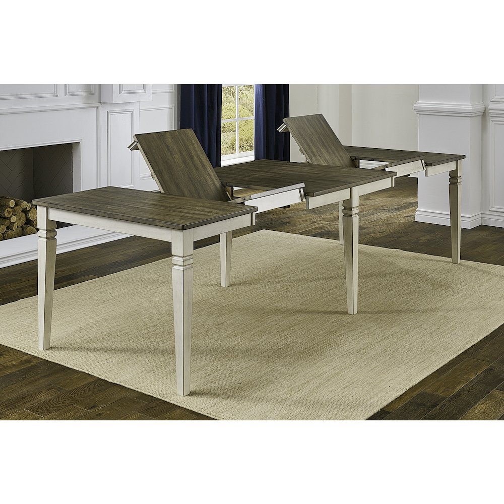 78" - 114" Leg Table with (2) 18" Butterfly Leaves, Smokey White & Peppercorn. Picture 5