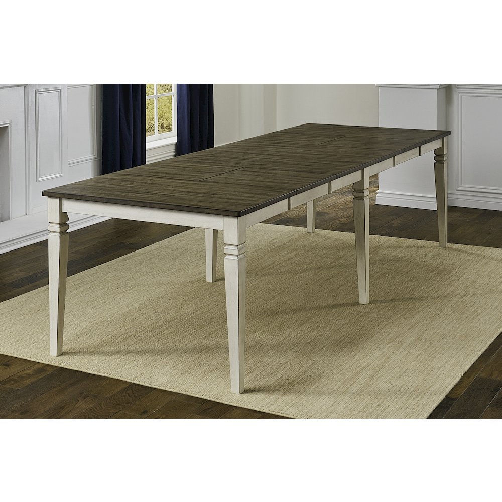 78" - 114" Leg Table with (2) 18" Butterfly Leaves, Smokey White & Peppercorn. Picture 6