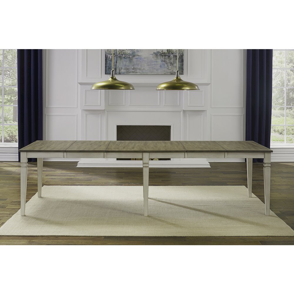 78" - 114" Leg Table with (2) 18" Butterfly Leaves, Smokey White & Peppercorn. Picture 7
