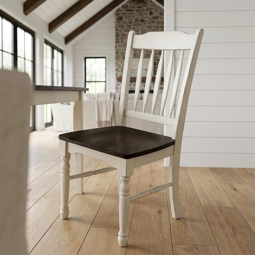 Chalk-Cocoa Bean Slatback Dining Chairs with Light Distressing Set of 2. Picture 2