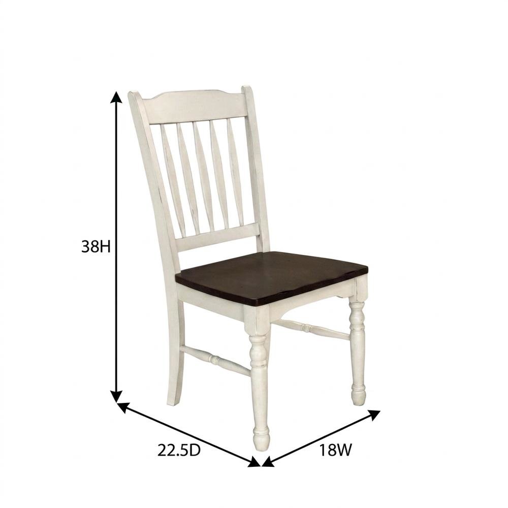 Chalk-Cocoa Bean Slatback Dining Chairs with Light Distressing Set of 2. Picture 8
