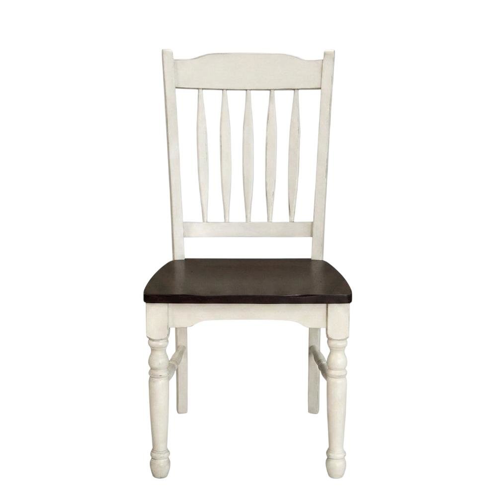 Chalk-Cocoa Bean Slatback Dining Chairs with Light Distressing Set of 2. Picture 5
