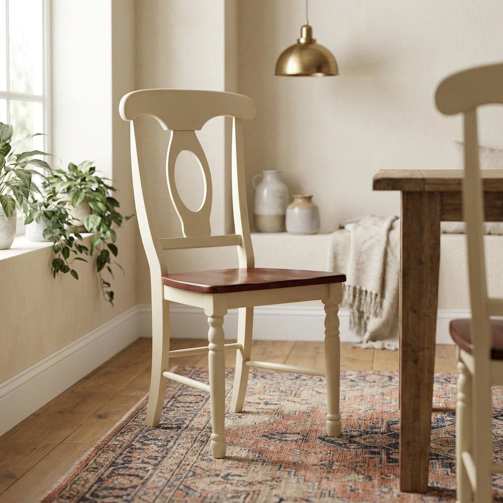 Merlot-Buttermilk Finish Distressed Side Chair in Solid Rubberwood. Picture 3