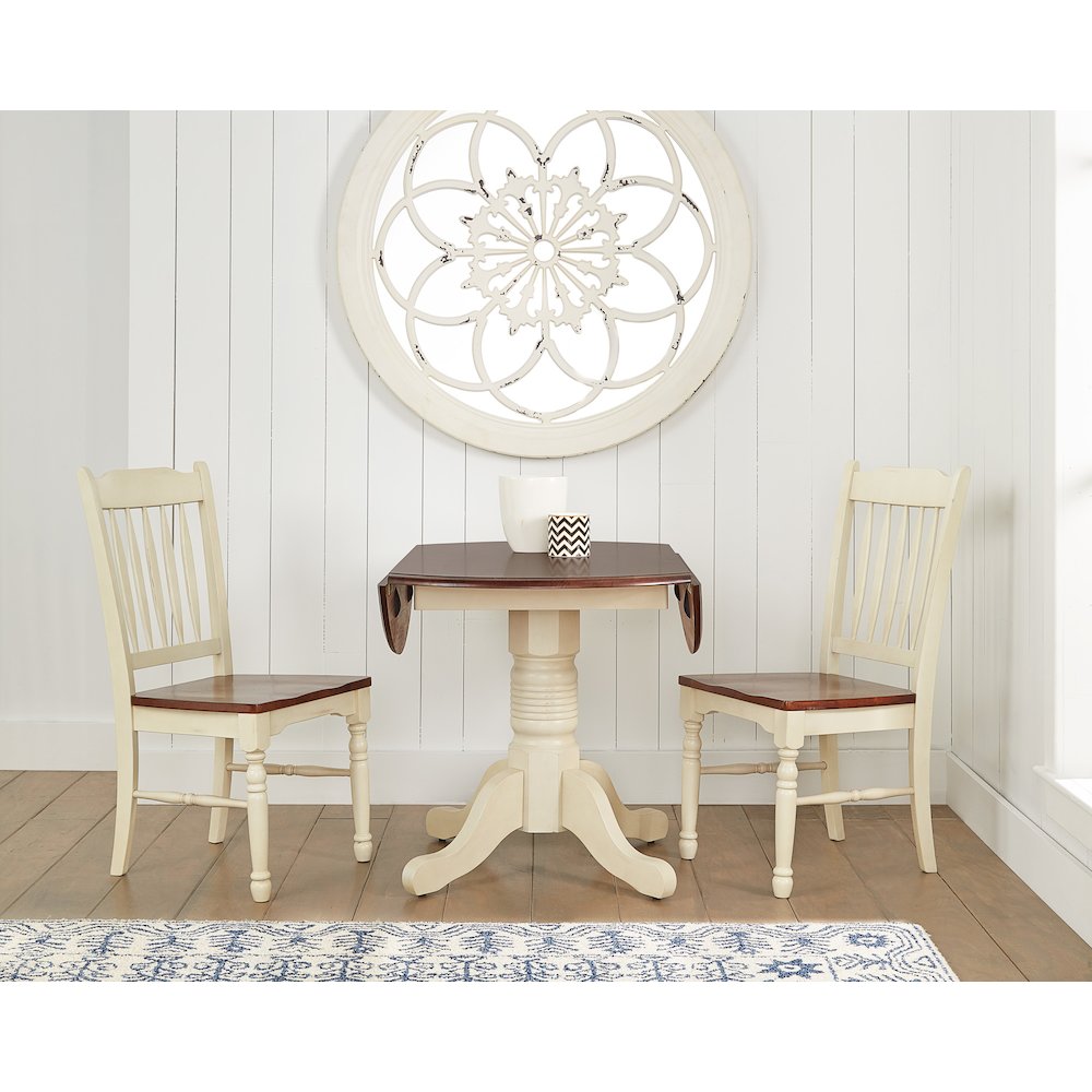 26" - 42" Round Double Drop-Leaf Dining Table, Merlot-Buttermilk Finish. Picture 1