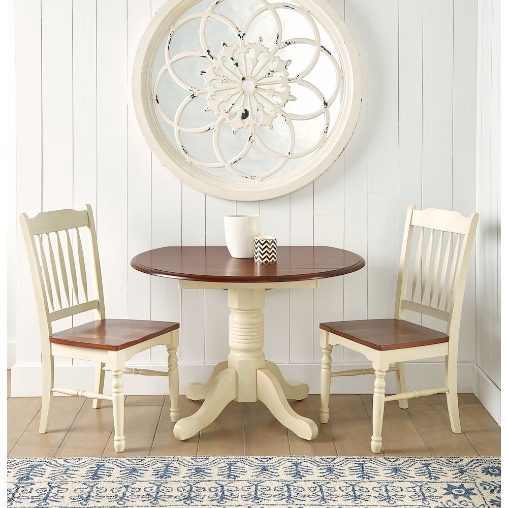 26" - 42" Round Double Drop-Leaf Dining Table, Merlot-Buttermilk Finish. Picture 2