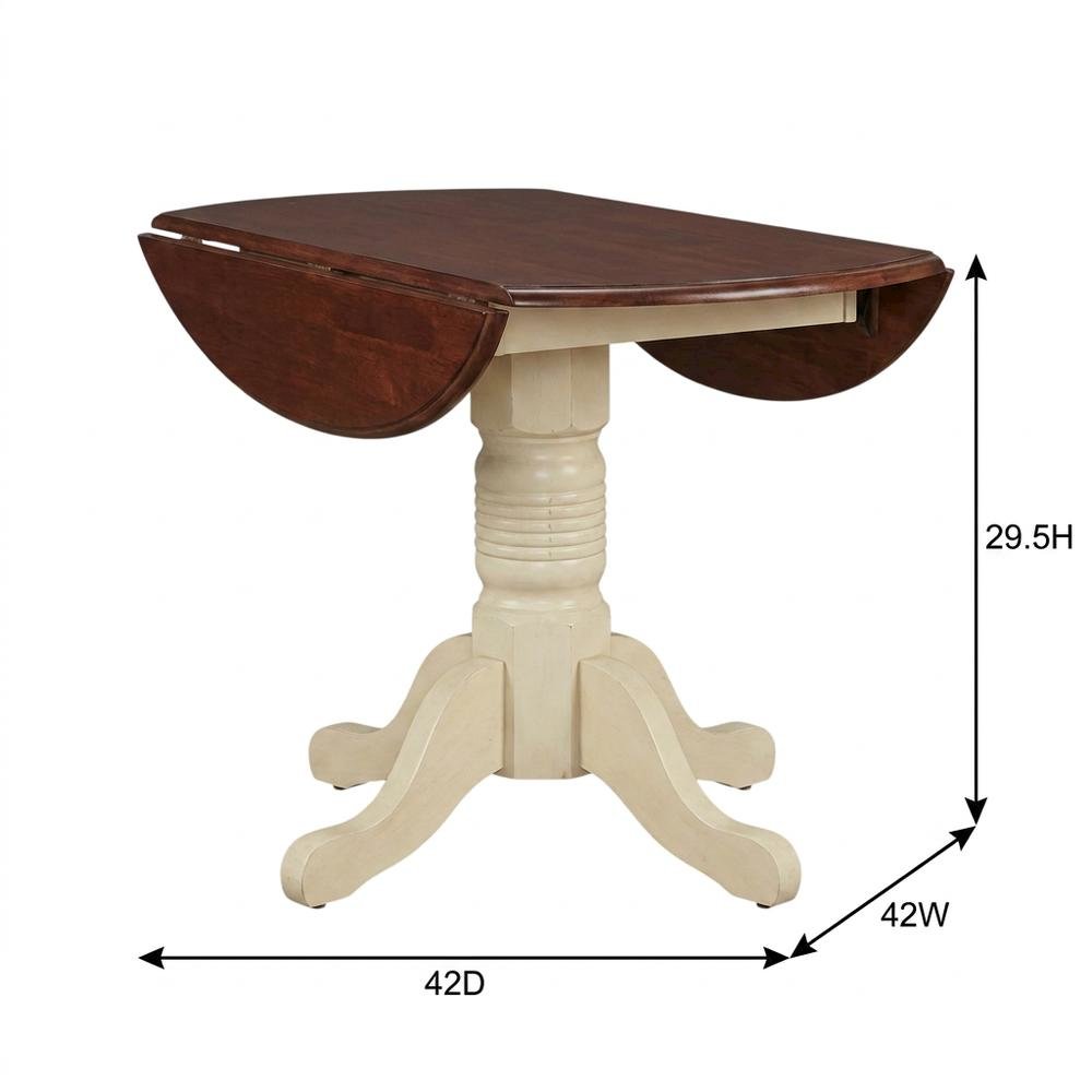 Round Drop-Leaf Dining Table in Merlot-Buttermilk Finish, Adjustable Length. Picture 8
