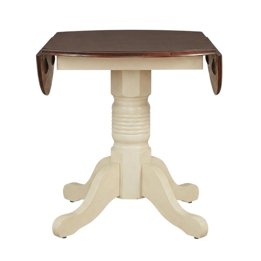 Round Drop-Leaf Dining Table in Merlot-Buttermilk Finish, Adjustable Length. Picture 5