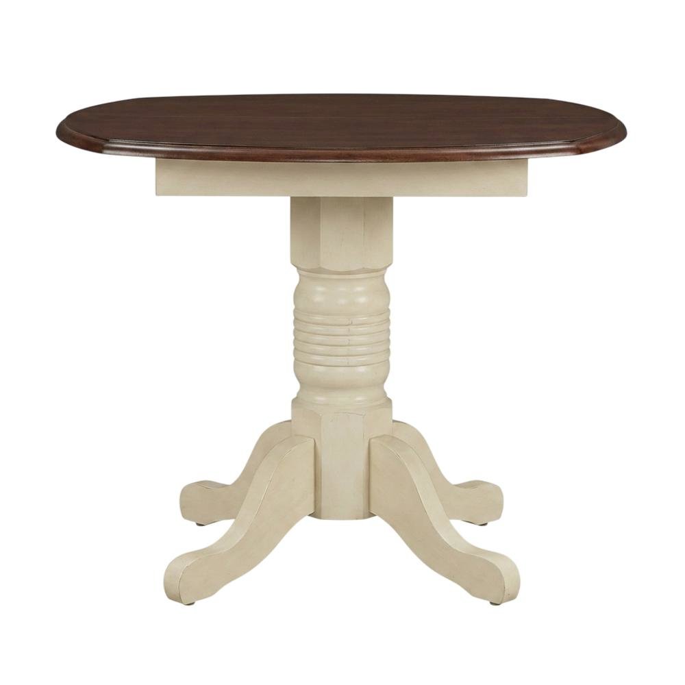 Round Drop-Leaf Dining Table in Merlot-Buttermilk Finish, Adjustable Length. Picture 1