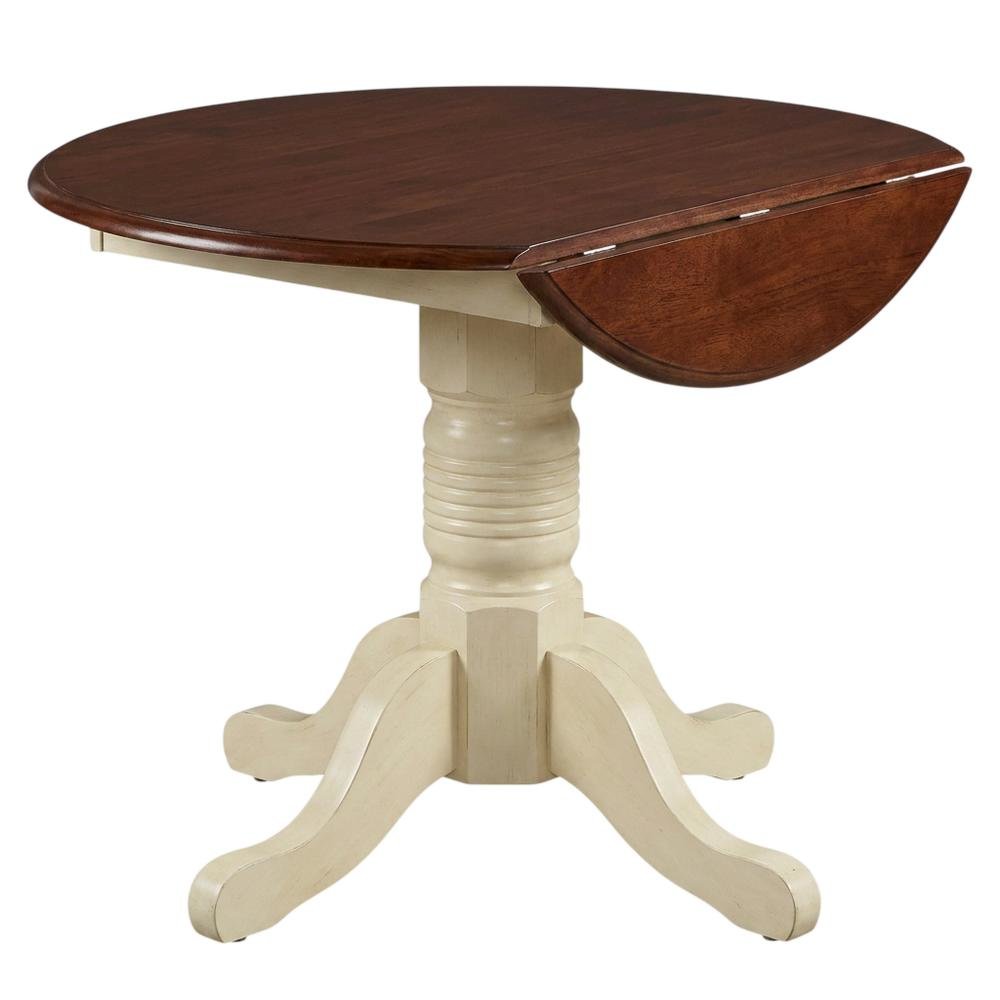 Round Drop-Leaf Dining Table in Merlot-Buttermilk Finish, Adjustable Length. Picture 4